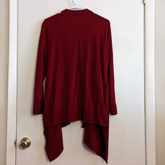 ANNE KLEIN Pointelle Trim Waterfall Cardigan ln Titian Red - Picture 5 of 6